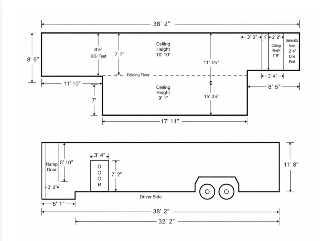38′ trailer floor plan with dimensions